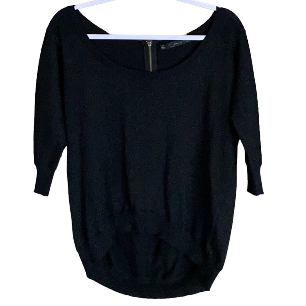 Patterson J. Kincaid Black Sparkle Cropped Sleeve Sweater Top Size XS
